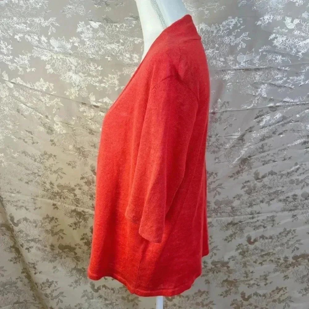 Eileen Fisher Coral Short Sleeve Linen Cardigan Open Front Size L - Picture 2 of 7